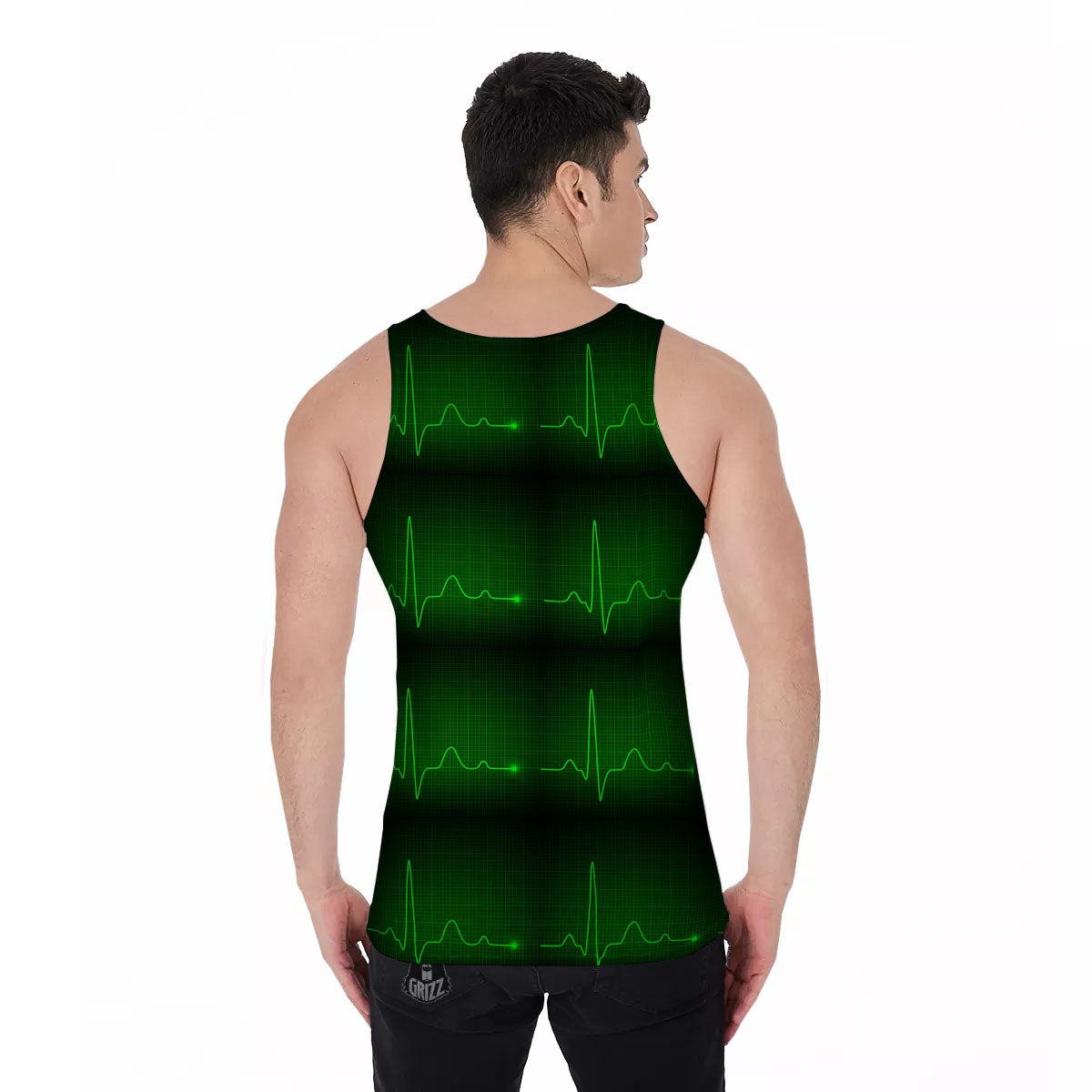 Heartbeat Green Print Pattern Men's Tank Top-grizzshop