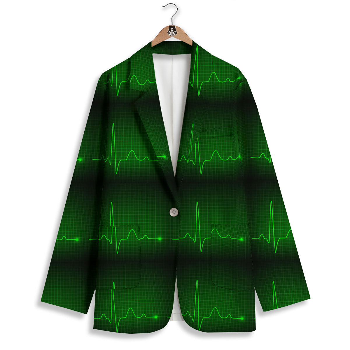 Heartbeat Green Print Pattern Women's Blazer-grizzshop