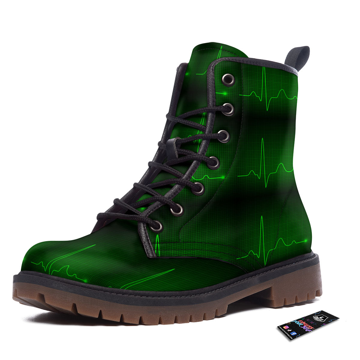 Heartbeat Green Print Pattern Work Boots-grizzshop