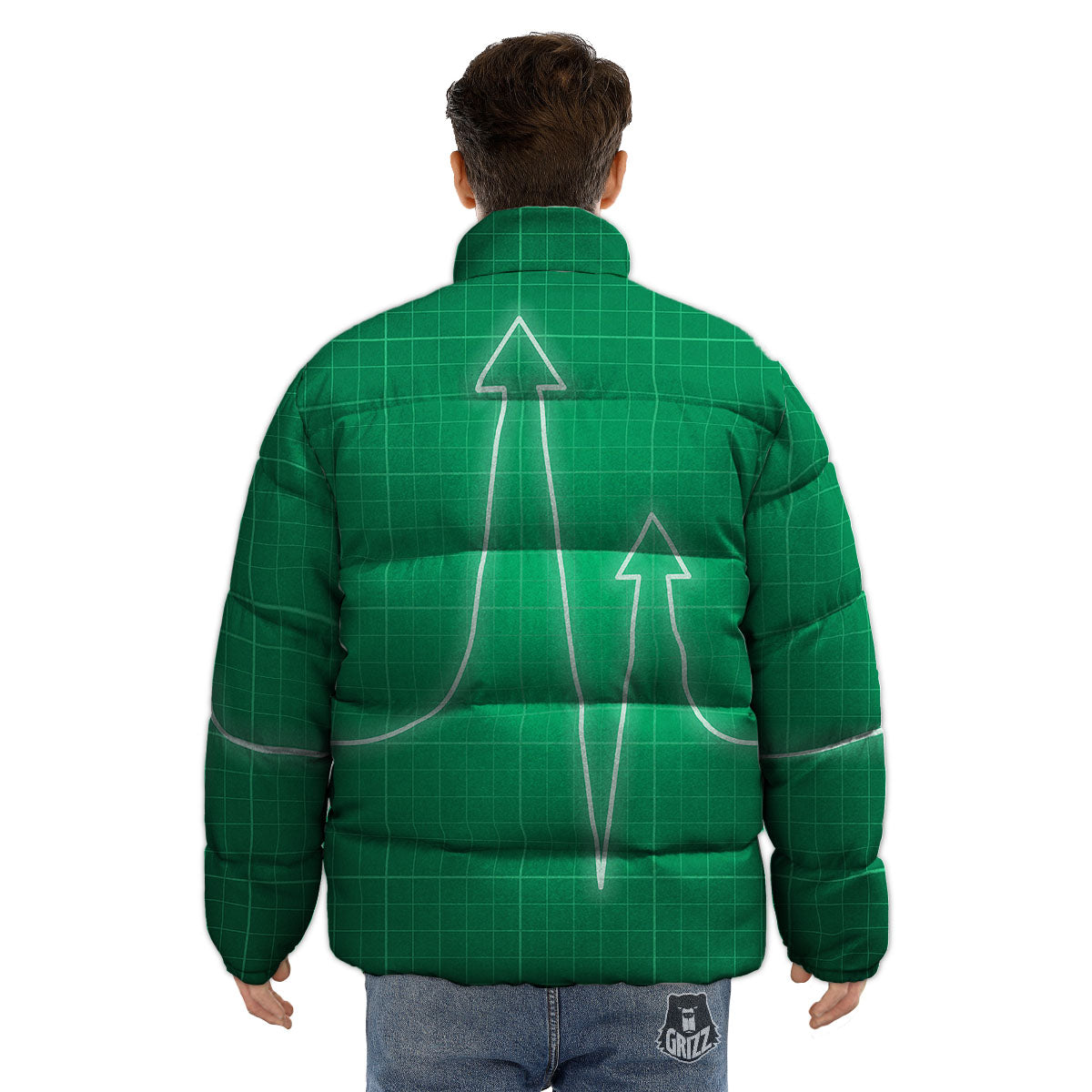 Heartbeat Green Print Puffer Jacket-grizzshop