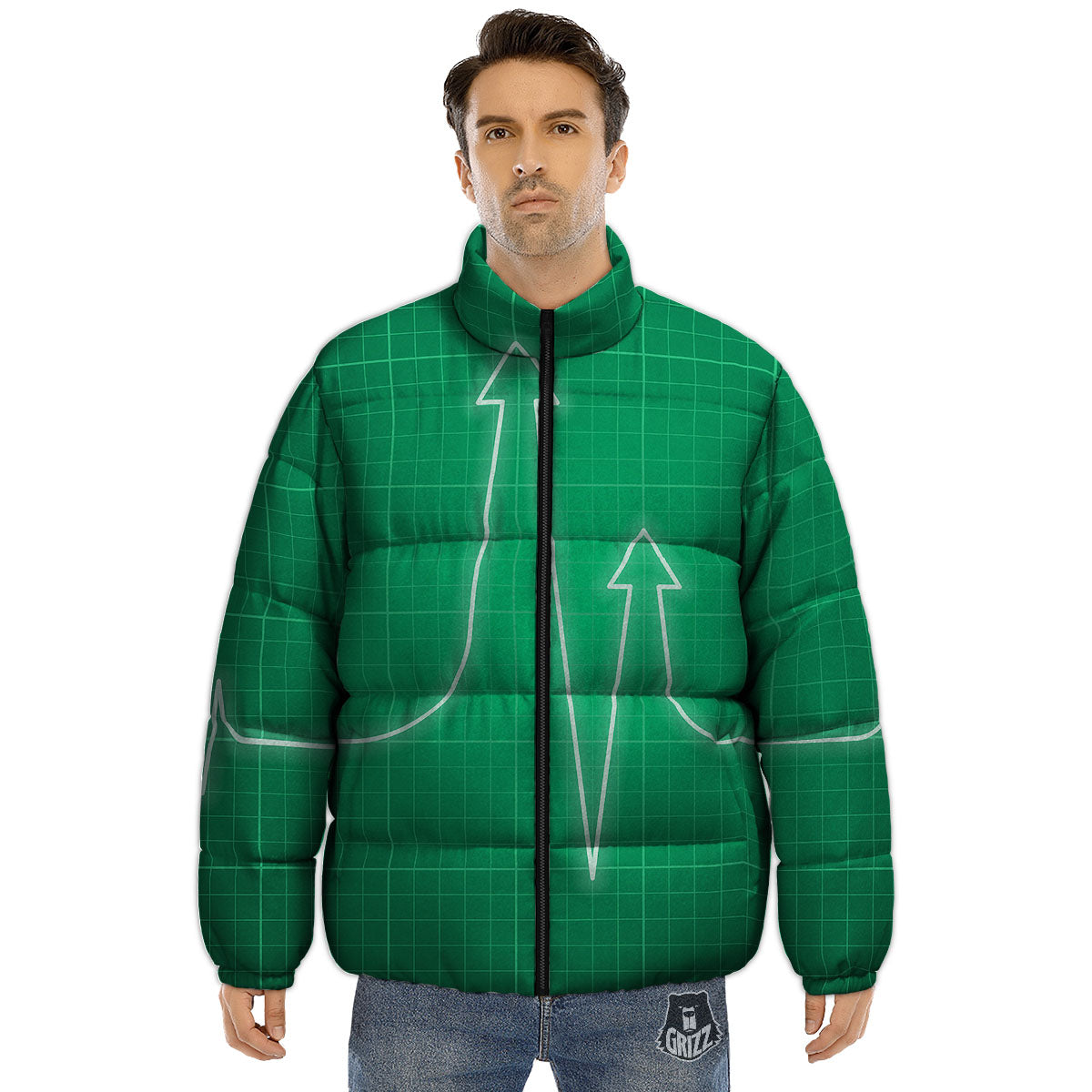 Heartbeat Green Print Puffer Jacket-grizzshop