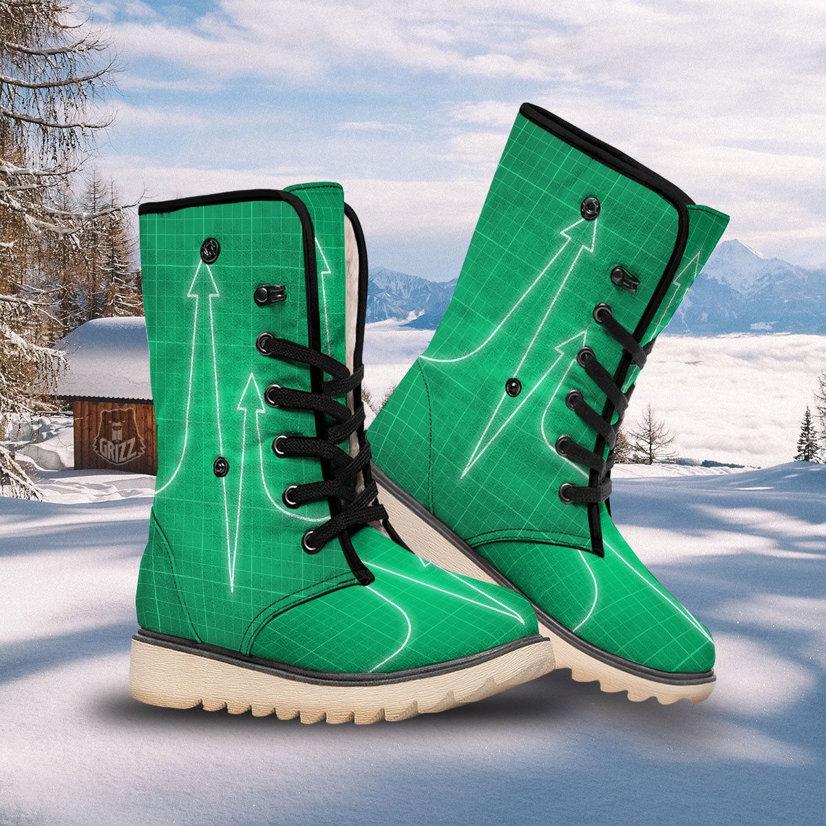 Heartbeat Green Print Snow Boots-grizzshop