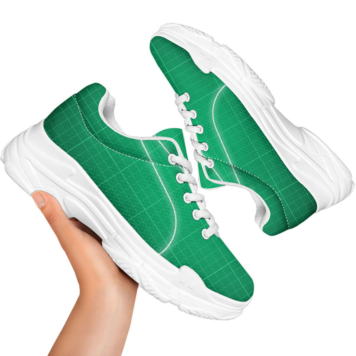 Heartbeat Green Print White Chunky Shoes-grizzshop