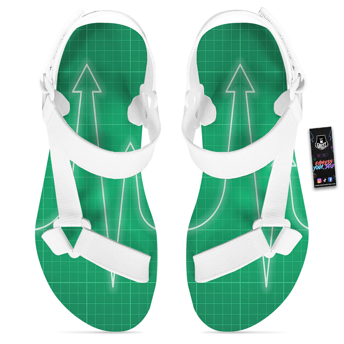 Heartbeat Green Print White Open Toe Sandals-grizzshop
