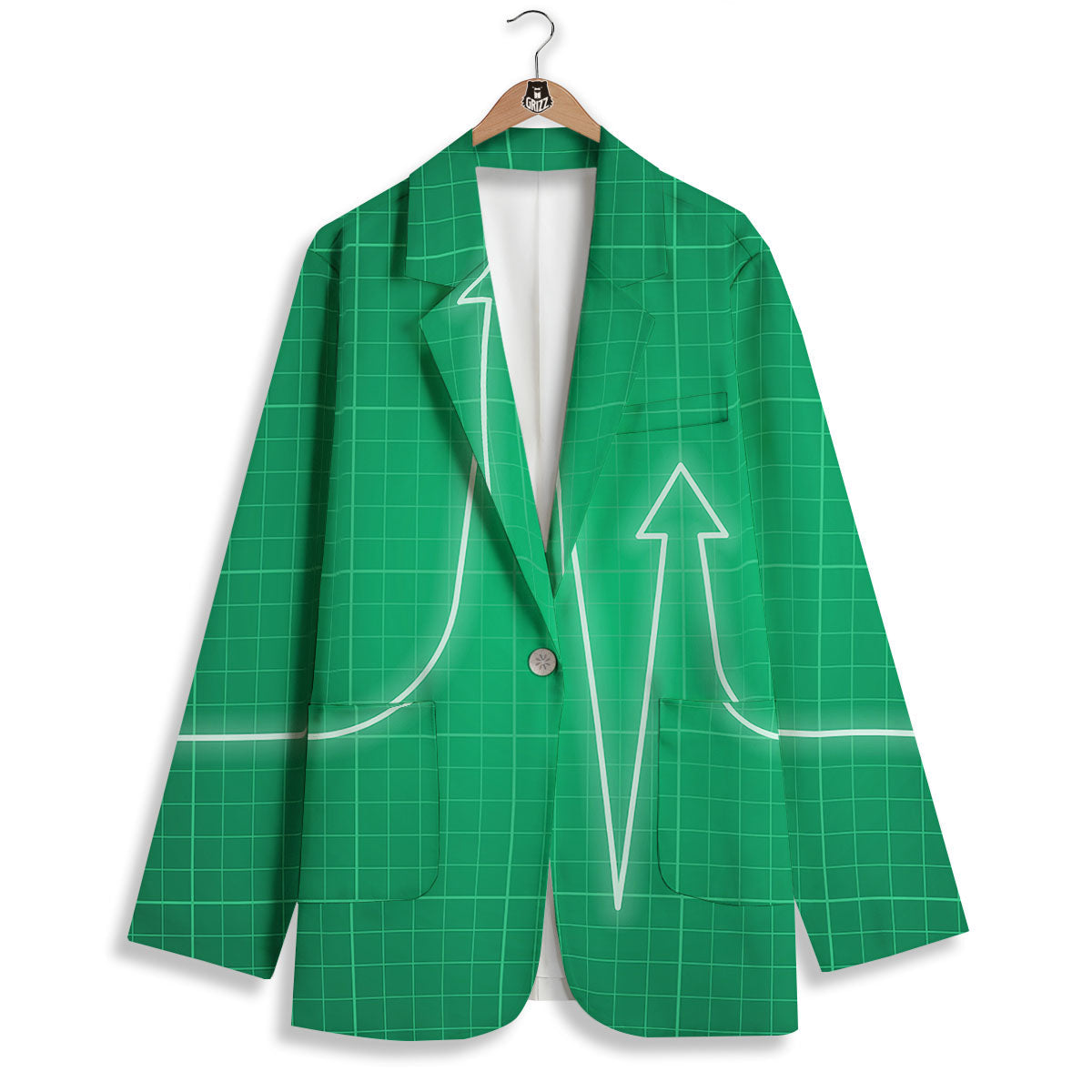 Heartbeat Green Print Women's Blazer-grizzshop