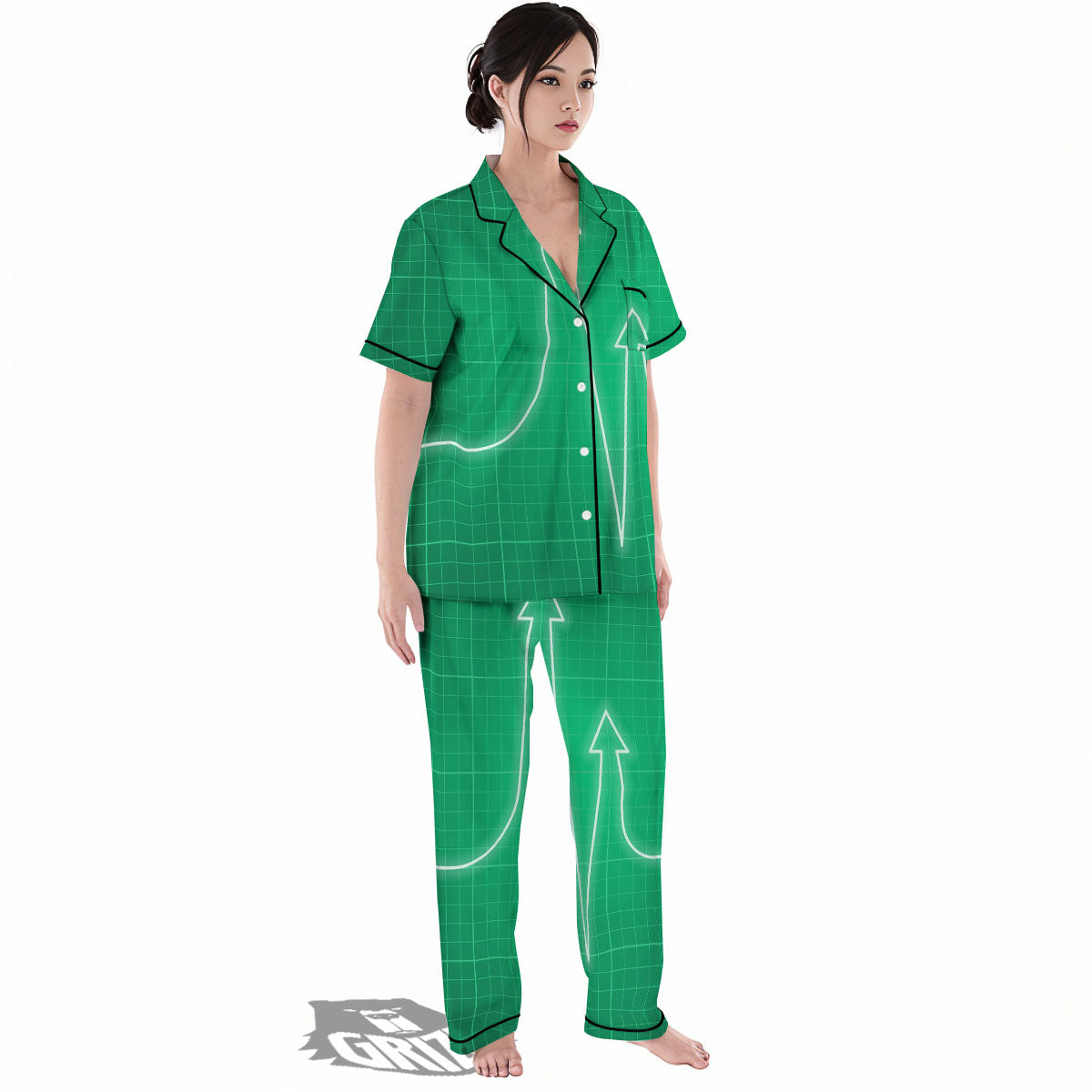 Heartbeat Green Print Women's Pajamas Set-grizzshop