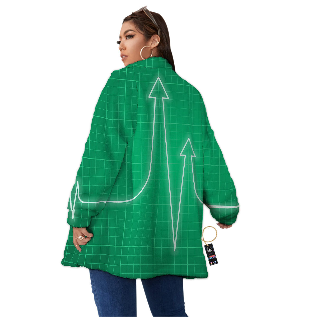 Heartbeat Green Print Women's Sherpa Jacket-grizzshop