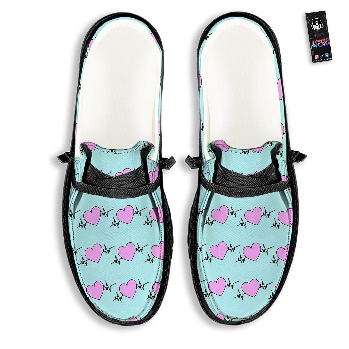 Heartbeat Pink Print Pattern Black Loafers-grizzshop