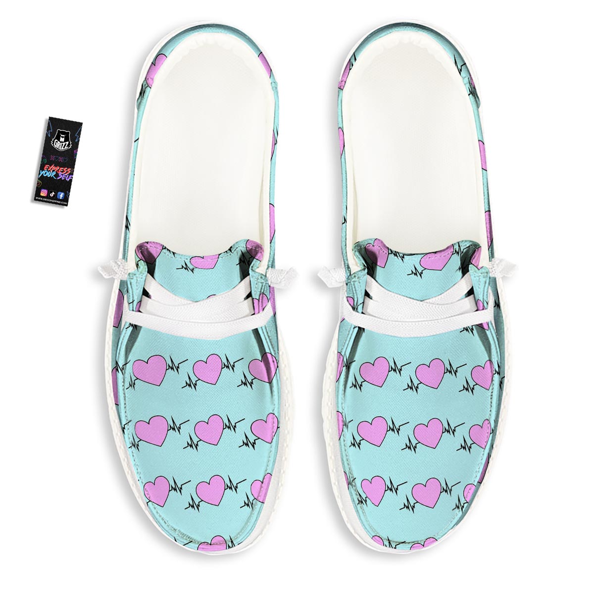 Heartbeat Pink Print Pattern Black Loafers-grizzshop