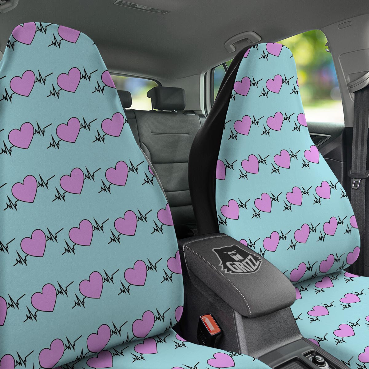 Heartbeat Pink Print Pattern Car Seat Covers-grizzshop
