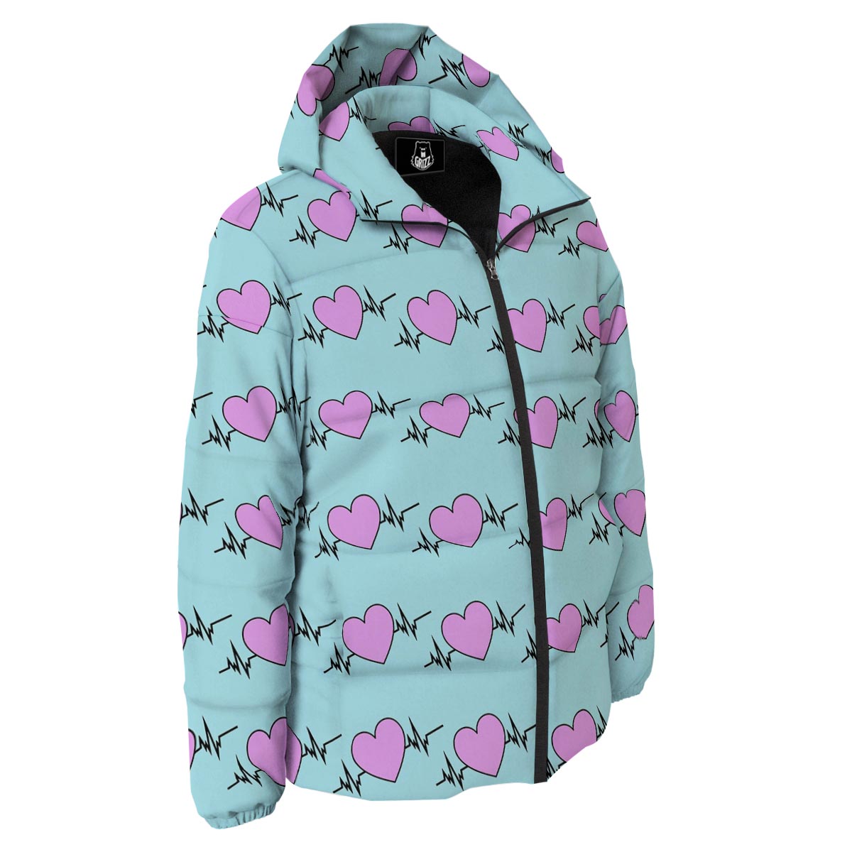 Heartbeat Pink Print Pattern Down Jacket-grizzshop