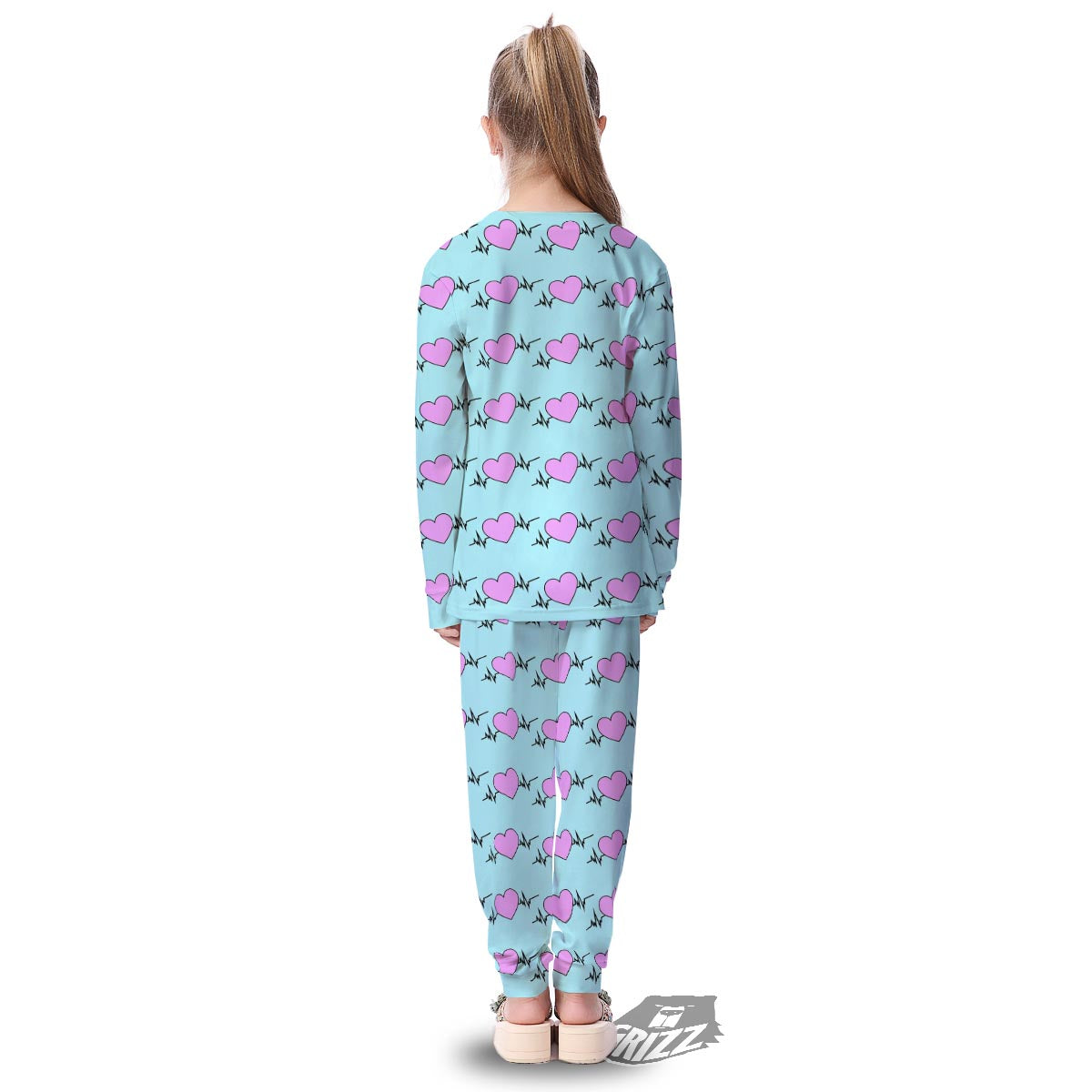 Heartbeat Pink Print Pattern Kid's Pajamas-grizzshop