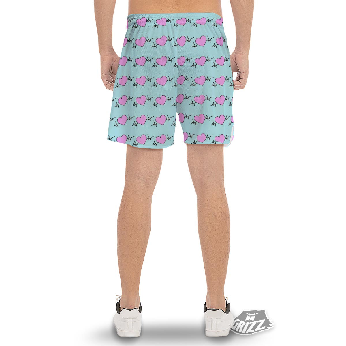 Heartbeat Pink Print Pattern Men's Gym Shorts-grizzshop