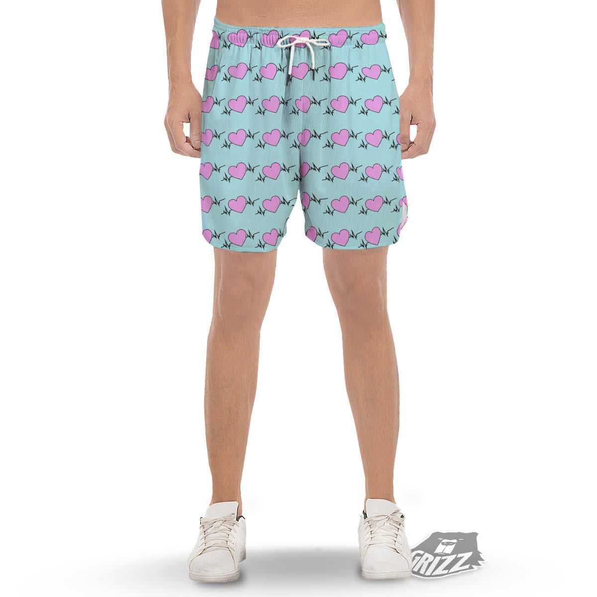 Heartbeat Pink Print Pattern Men's Gym Shorts-grizzshop