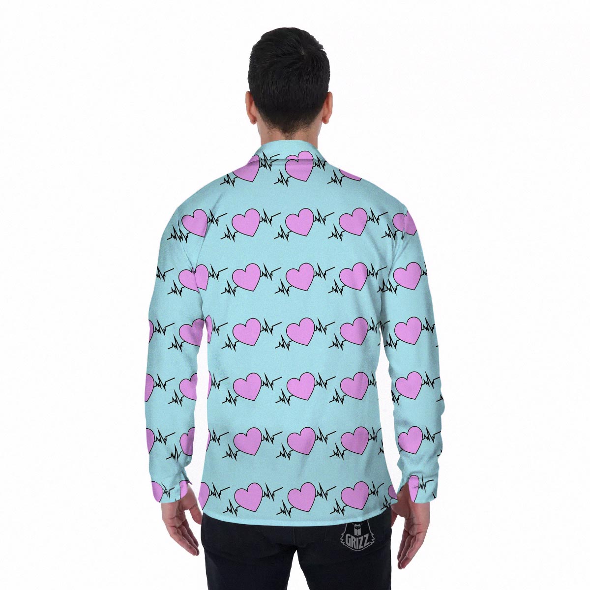 Heartbeat Pink Print Pattern Men's Long Sleeve Shirts-grizzshop