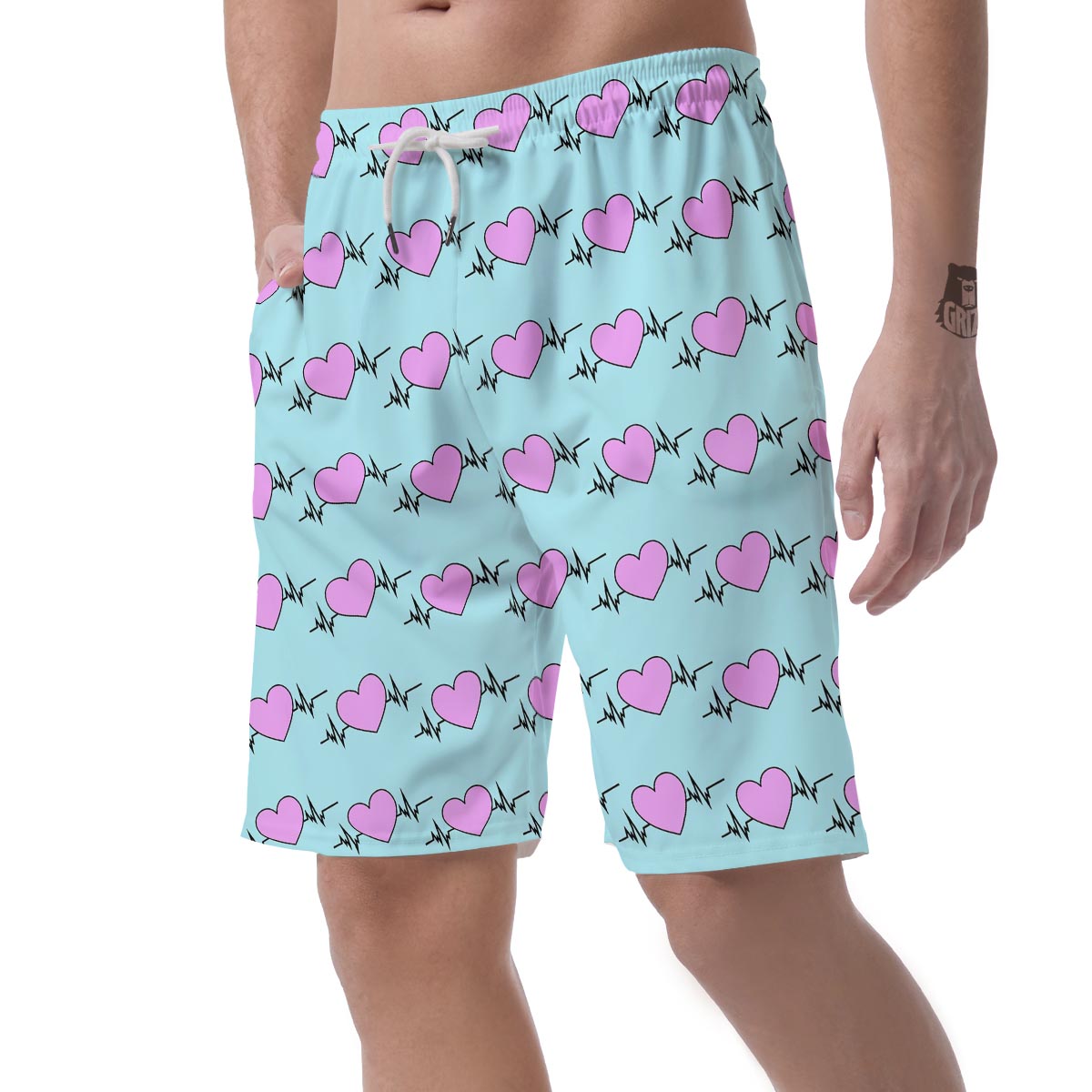 Heartbeat Pink Print Pattern Men's Shorts-grizzshop