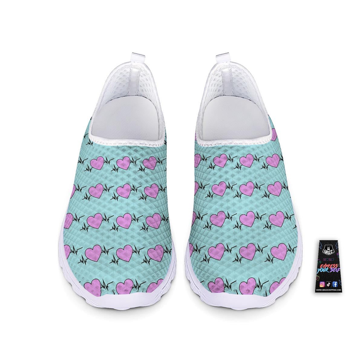 Heartbeat Pink Print Pattern Nurse Shoes-grizzshop