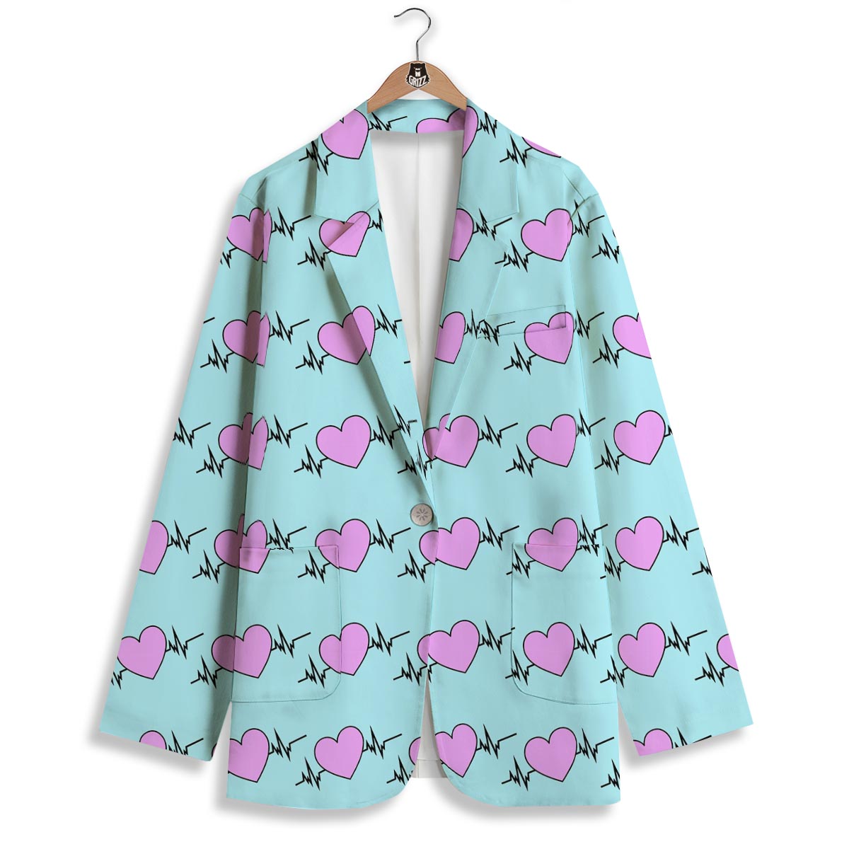 Heartbeat Pink Print Pattern Women's Blazer-grizzshop