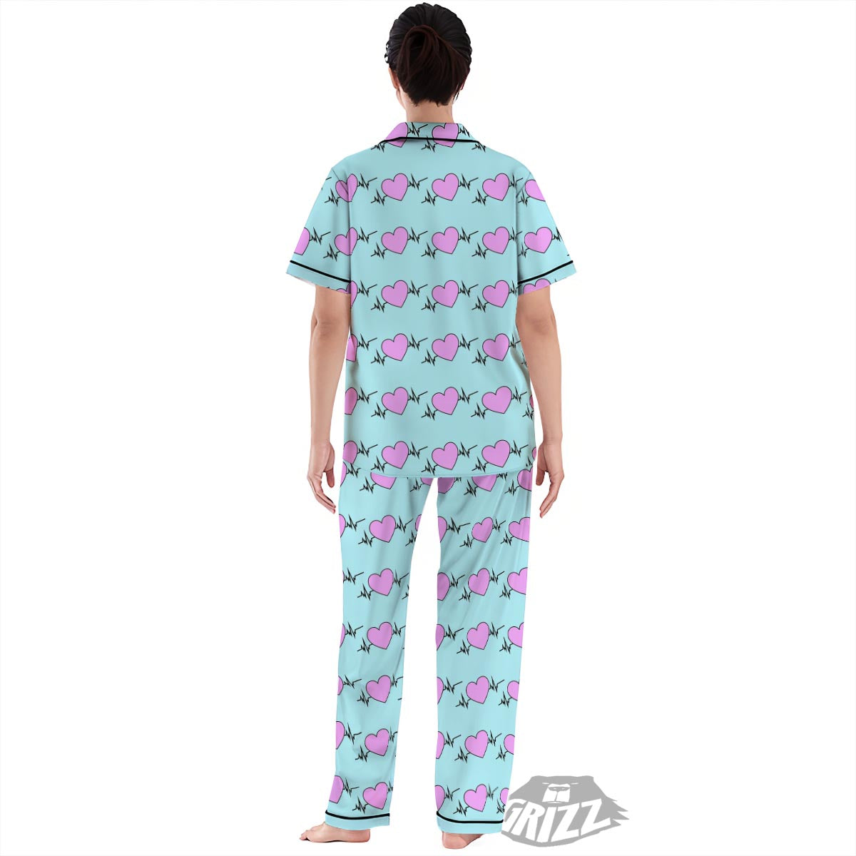 Heartbeat Pink Print Pattern Women's Pajamas Set-grizzshop