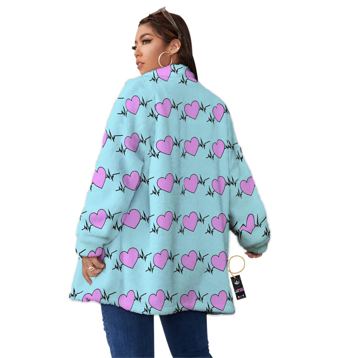 Heartbeat Pink Print Pattern Women's Sherpa Jacket-grizzshop