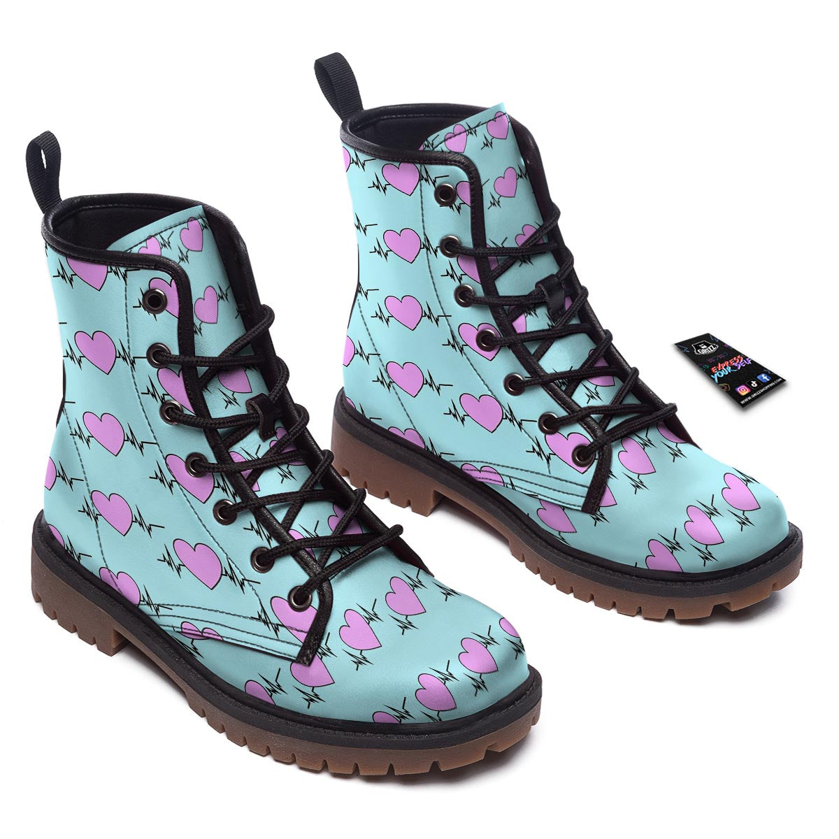 Heartbeat Pink Print Pattern Work Boots-grizzshop