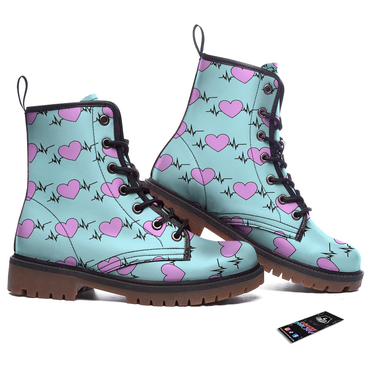 Heartbeat Pink Print Pattern Work Boots-grizzshop