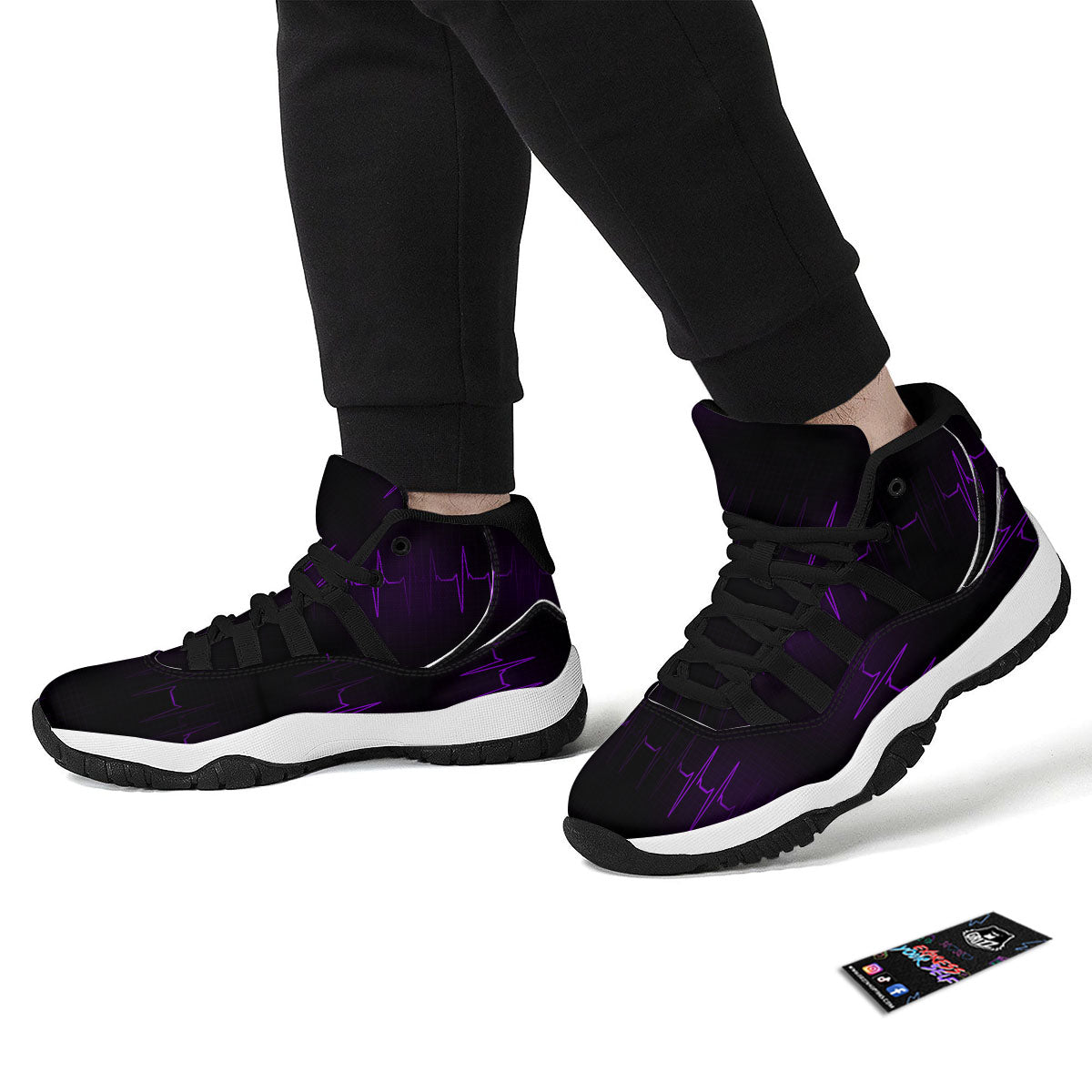 Heartbeat Purple Print Pattern Black Bball Shoes-grizzshop