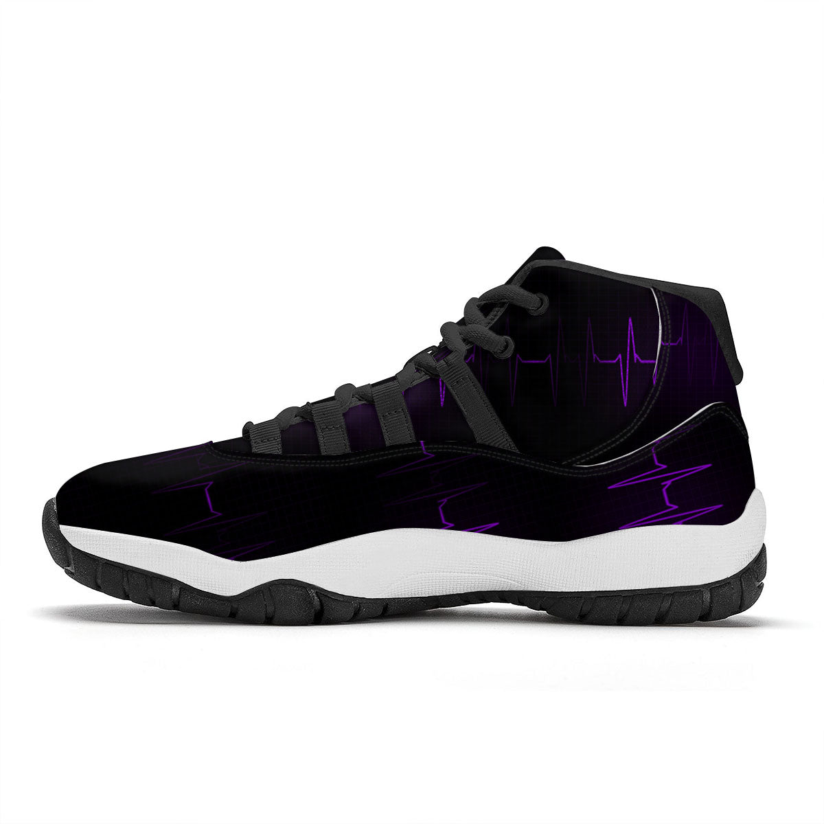 Heartbeat Purple Print Pattern Black Bball Shoes-grizzshop