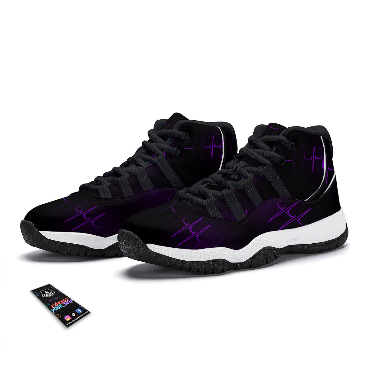 Heartbeat Purple Print Pattern Black Bball Shoes-grizzshop