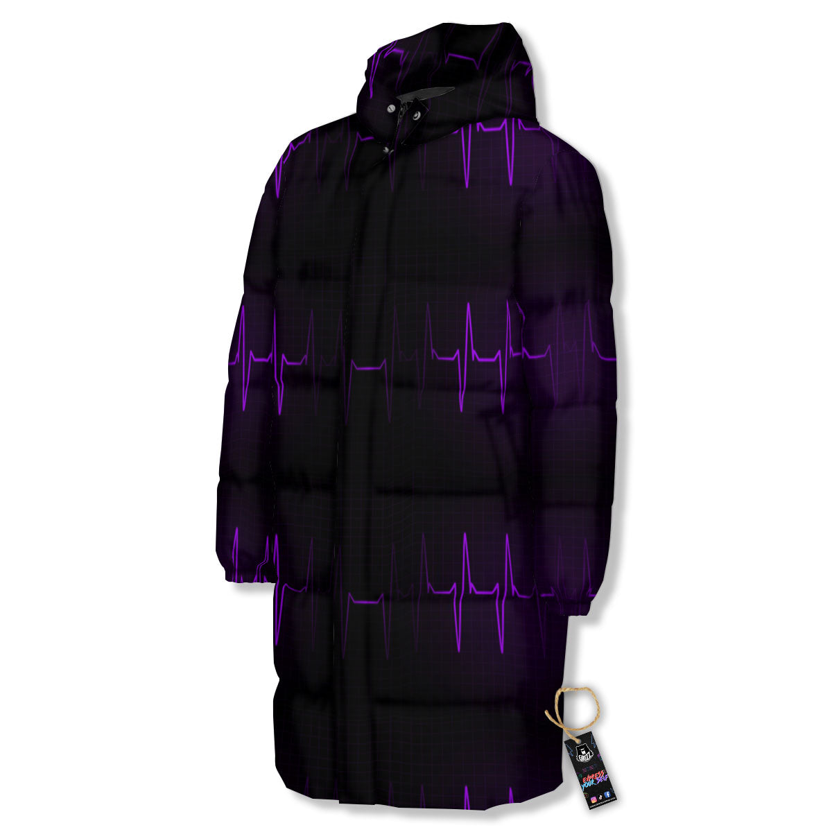 Heartbeat Purple Print Pattern Long Down Jacket-grizzshop