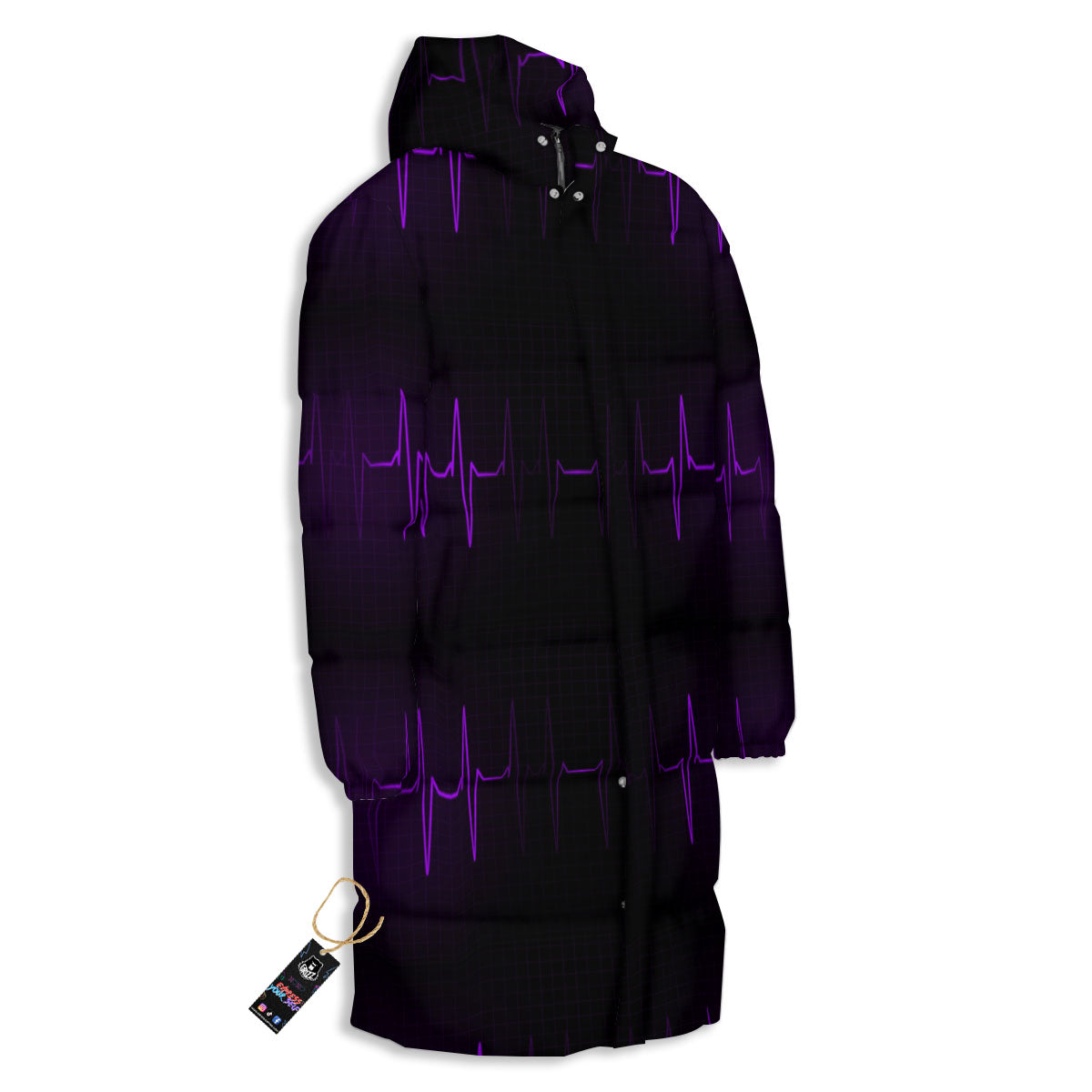 Heartbeat Purple Print Pattern Long Down Jacket-grizzshop