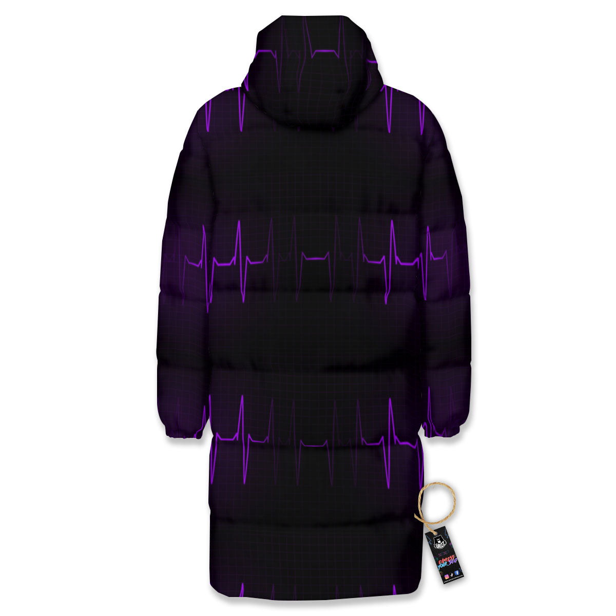 Heartbeat Purple Print Pattern Long Down Jacket-grizzshop
