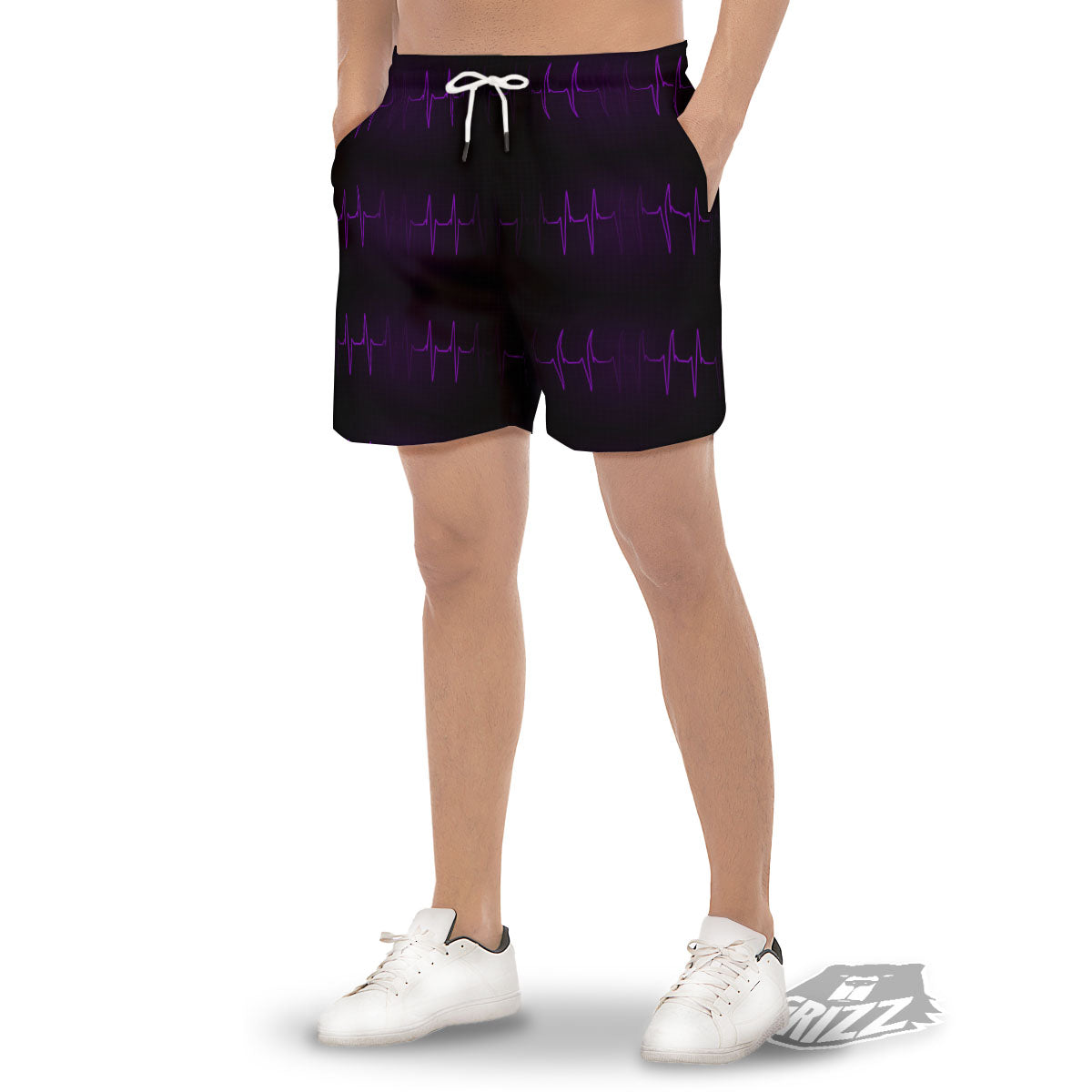 Heartbeat Purple Print Pattern Men's Gym Shorts-grizzshop