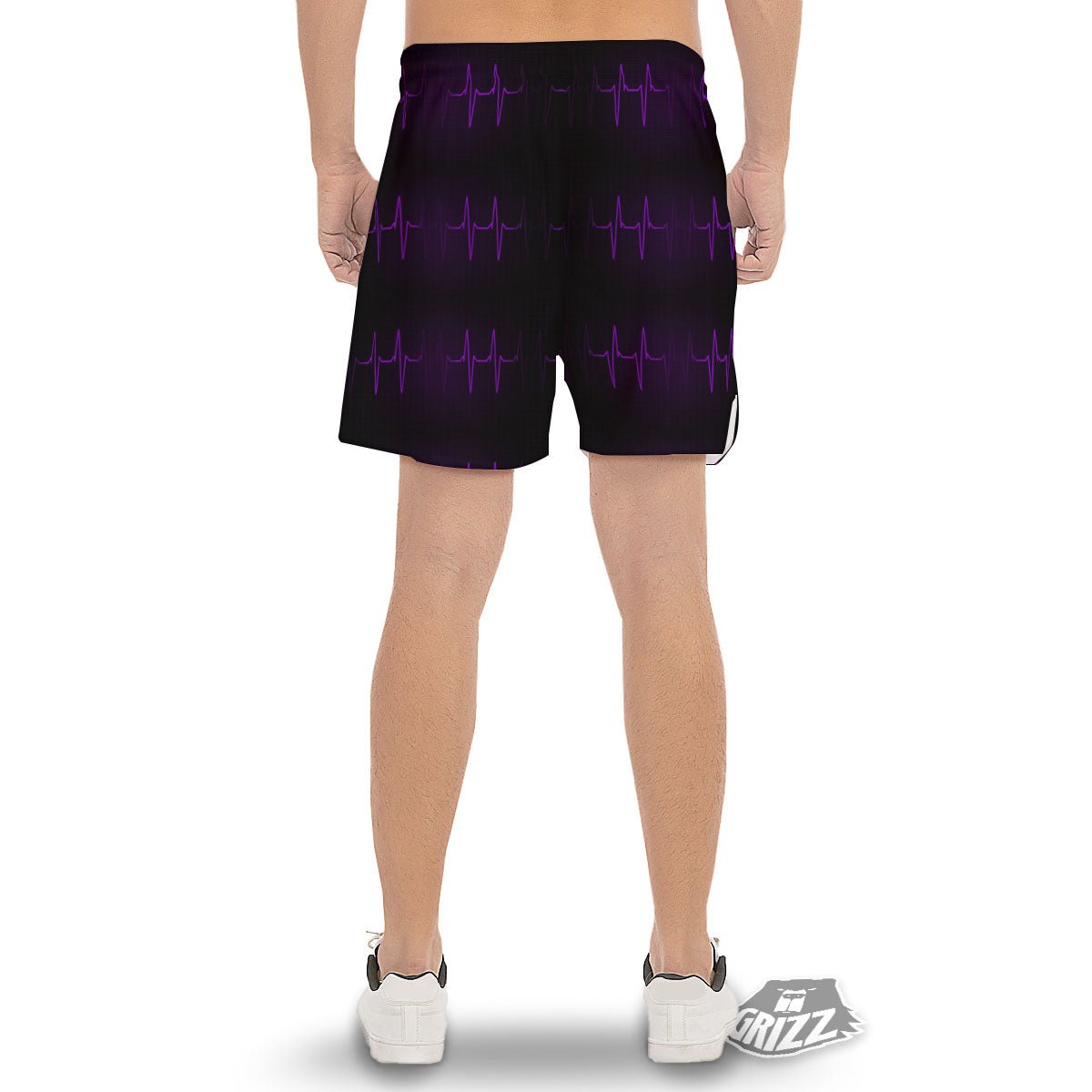 Heartbeat Purple Print Pattern Men's Gym Shorts-grizzshop