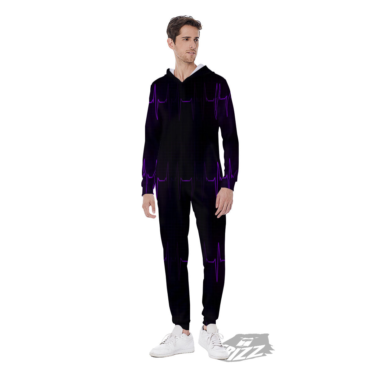 Heartbeat Purple Print Pattern Men's Jumpsuit-grizzshop