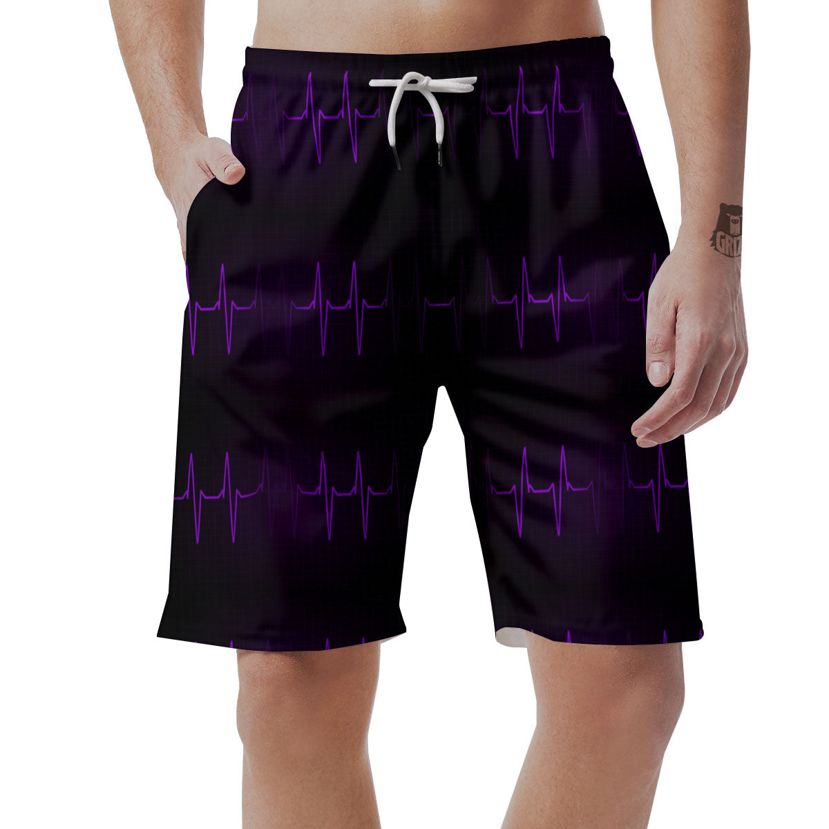 Heartbeat Purple Print Pattern Men's Shorts-grizzshop