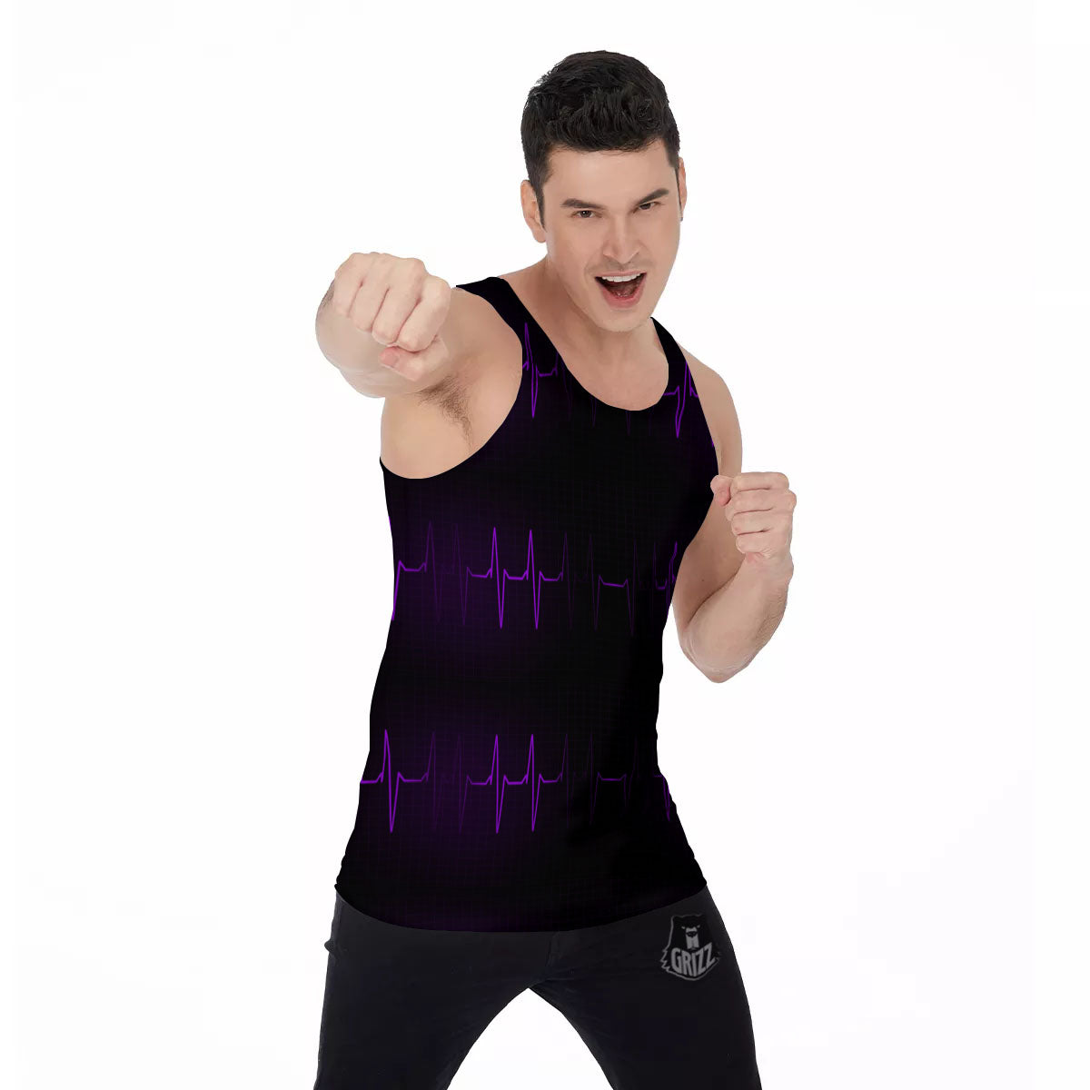 Heartbeat Purple Print Pattern Men's Tank Top-grizzshop