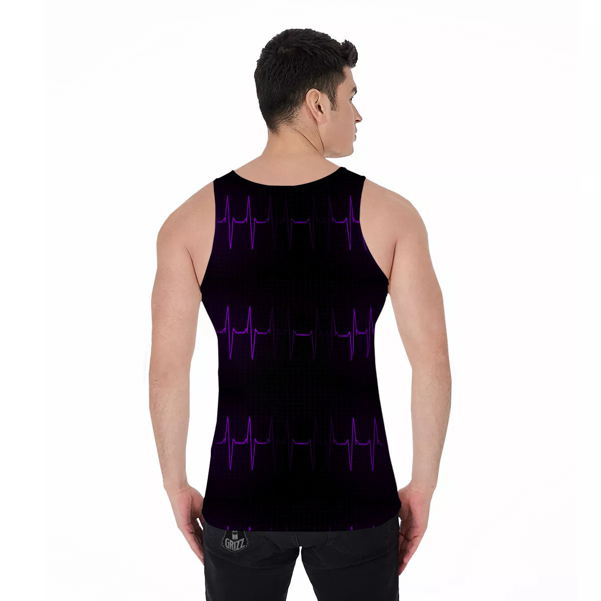 Heartbeat Purple Print Pattern Men's Tank Top-grizzshop