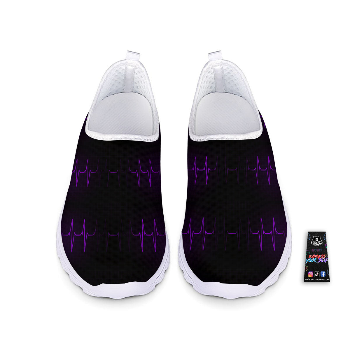 Heartbeat Purple Print Pattern Nurse Shoes-grizzshop
