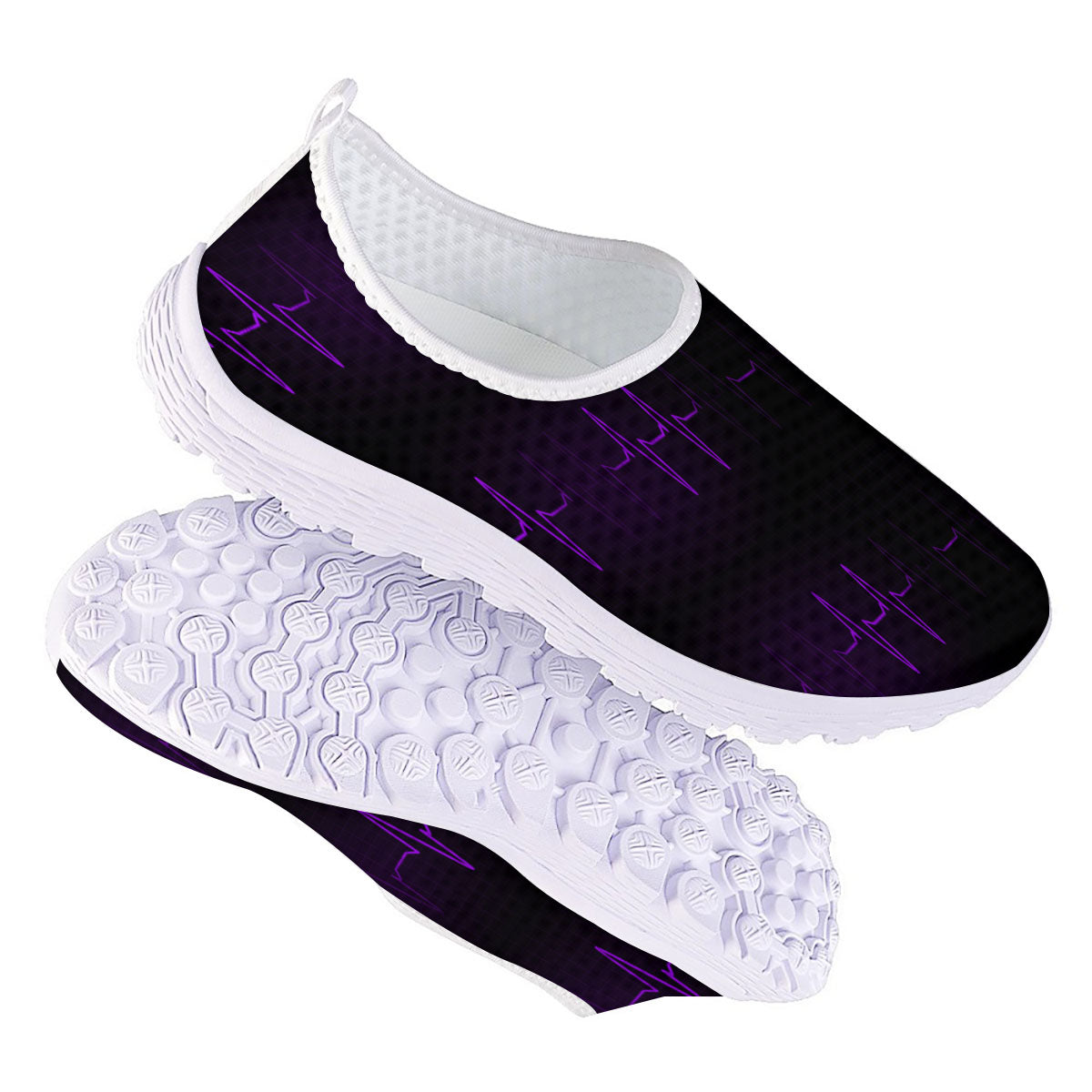 Heartbeat Purple Print Pattern Nurse Shoes-grizzshop