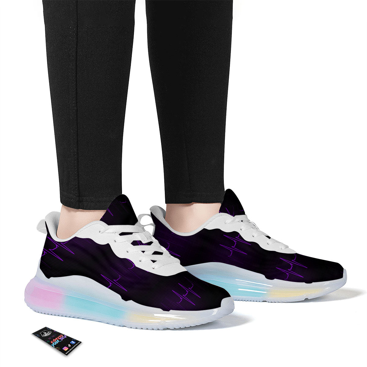 Heartbeat Purple Print Pattern Running Sneakers-grizzshop