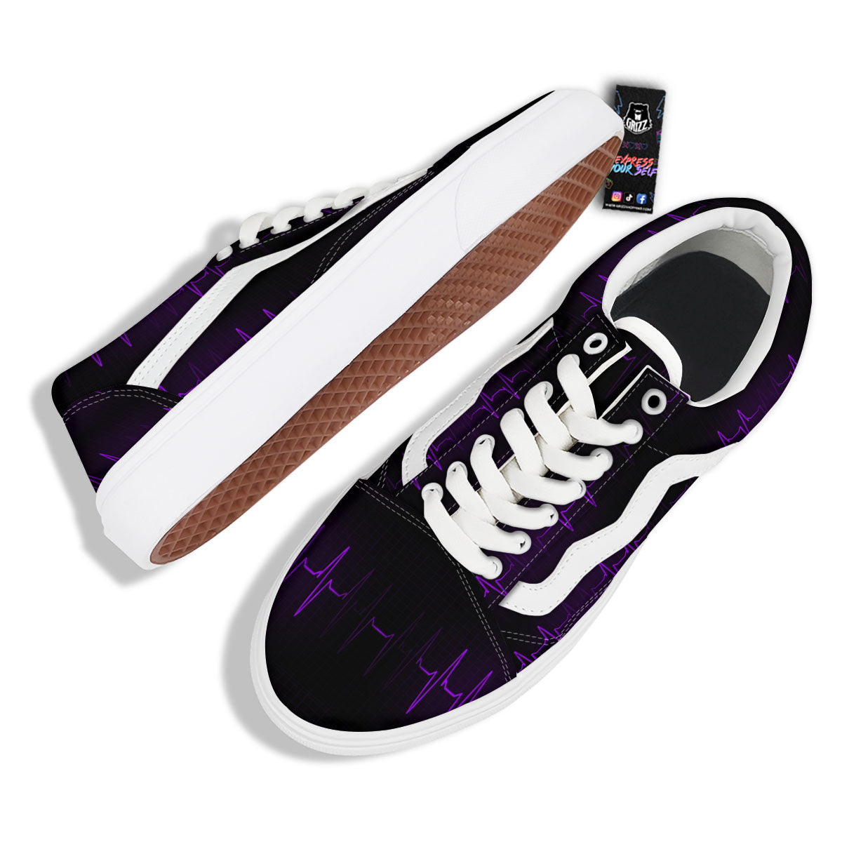Heartbeat Purple Print Pattern Skate Shoes-grizzshop