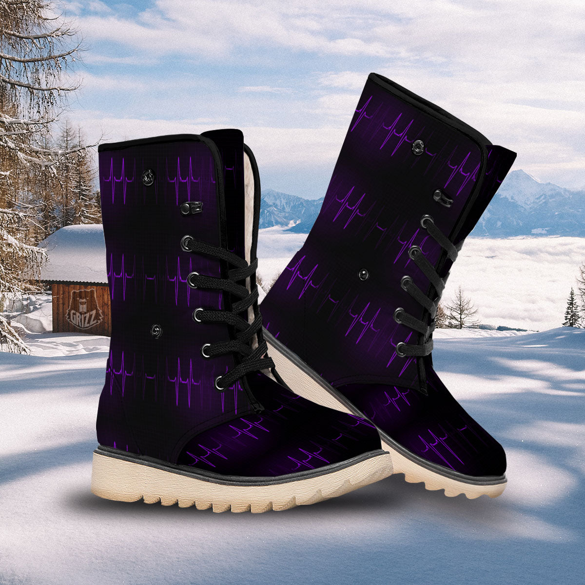 Heartbeat Purple Print Pattern Snow Boots-grizzshop