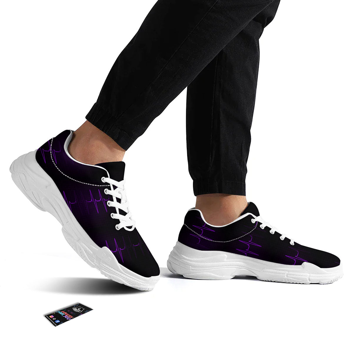 Heartbeat Purple Print Pattern White Chunky Shoes-grizzshop