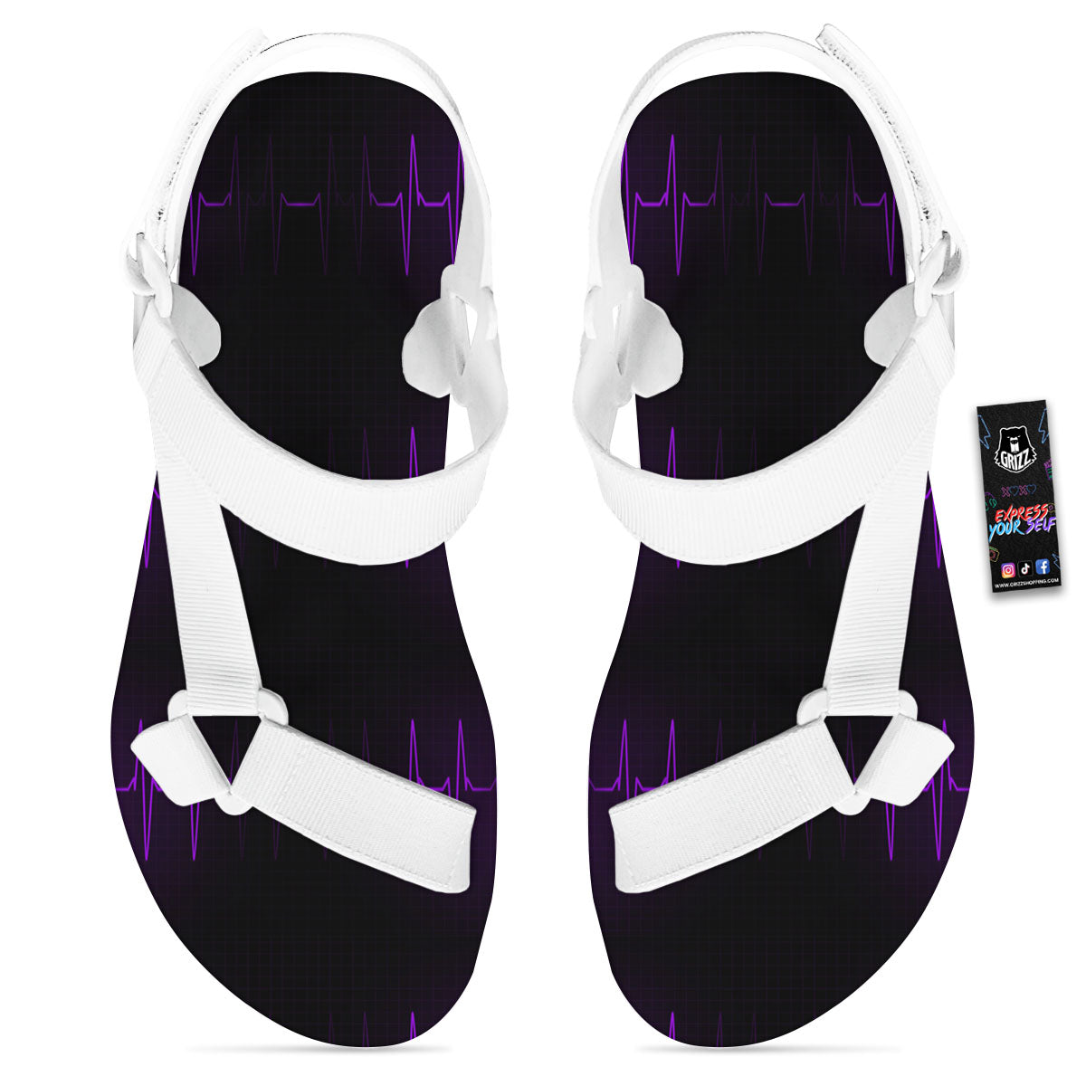 Heartbeat Purple Print Pattern White Open Toe Sandals-grizzshop
