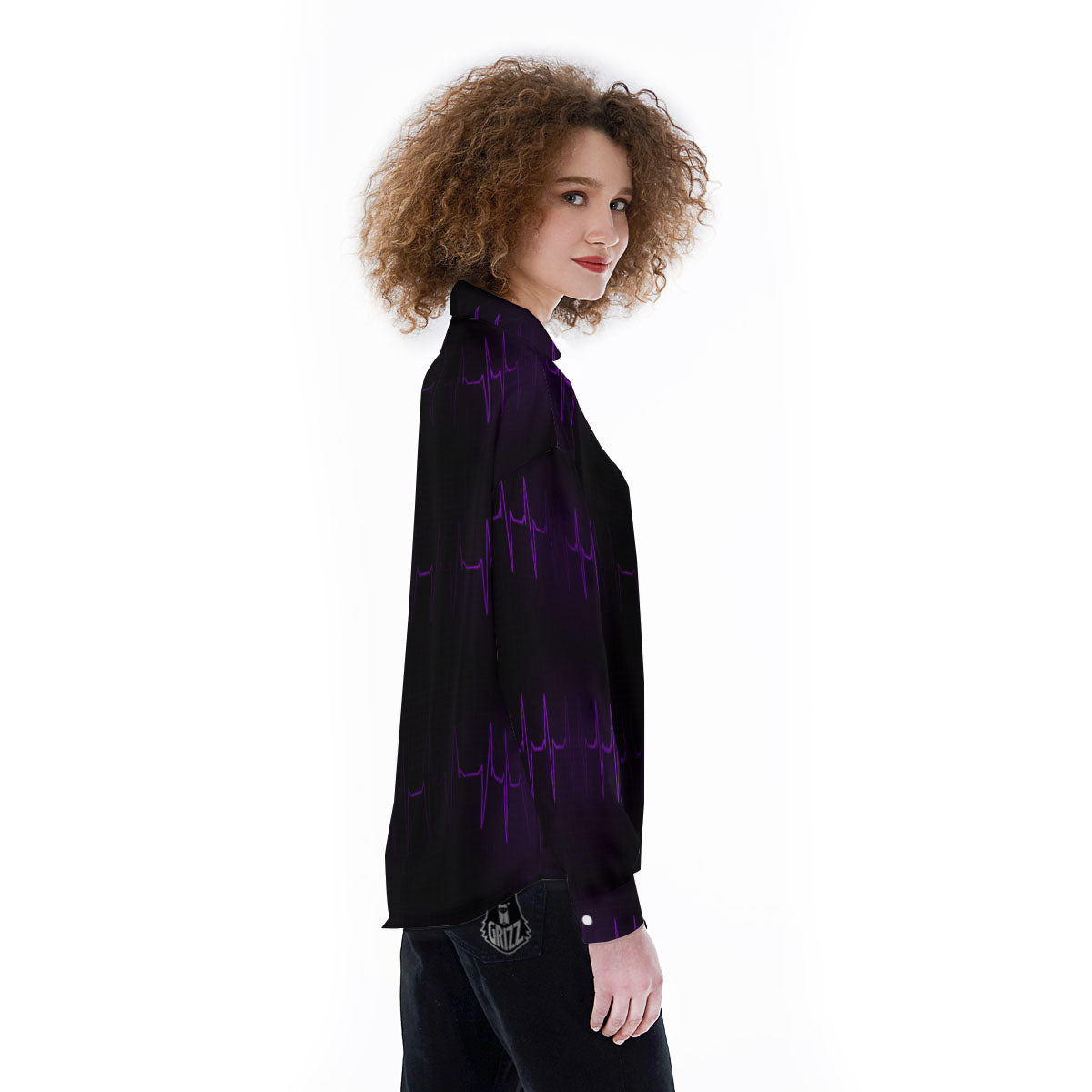 Heartbeat Purple Print Pattern Women's Long Sleeve Shirts-grizzshop