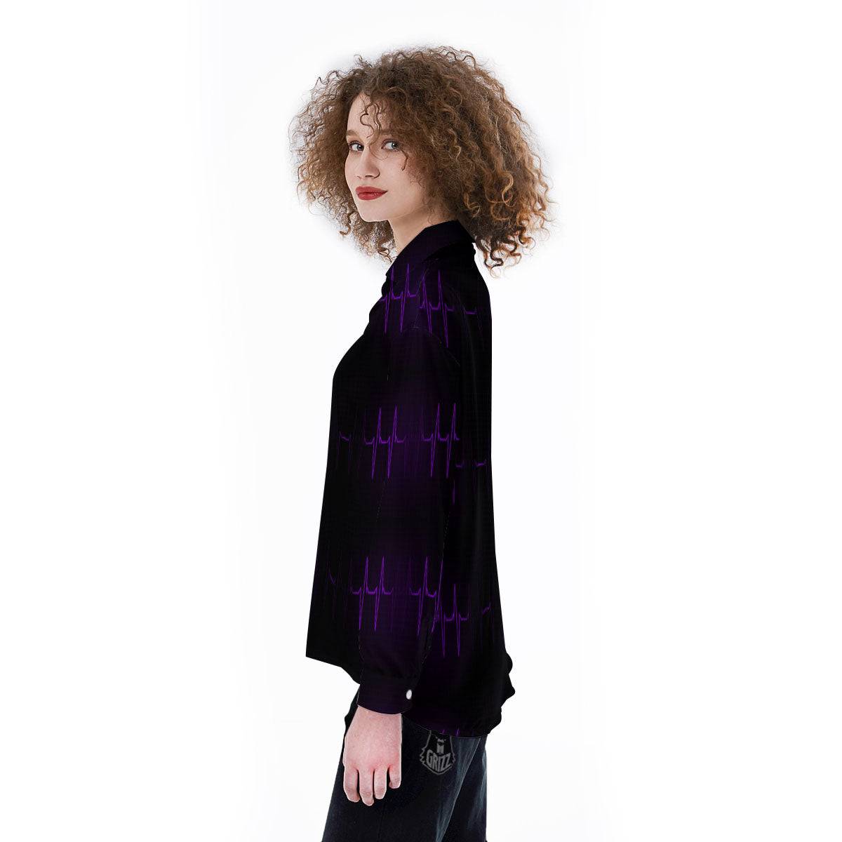 Heartbeat Purple Print Pattern Women's Long Sleeve Shirts-grizzshop