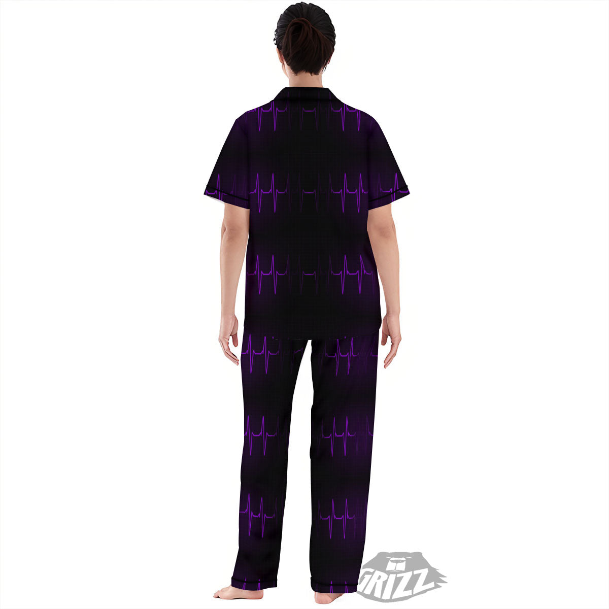 Heartbeat Purple Print Pattern Women's Pajamas Set-grizzshop