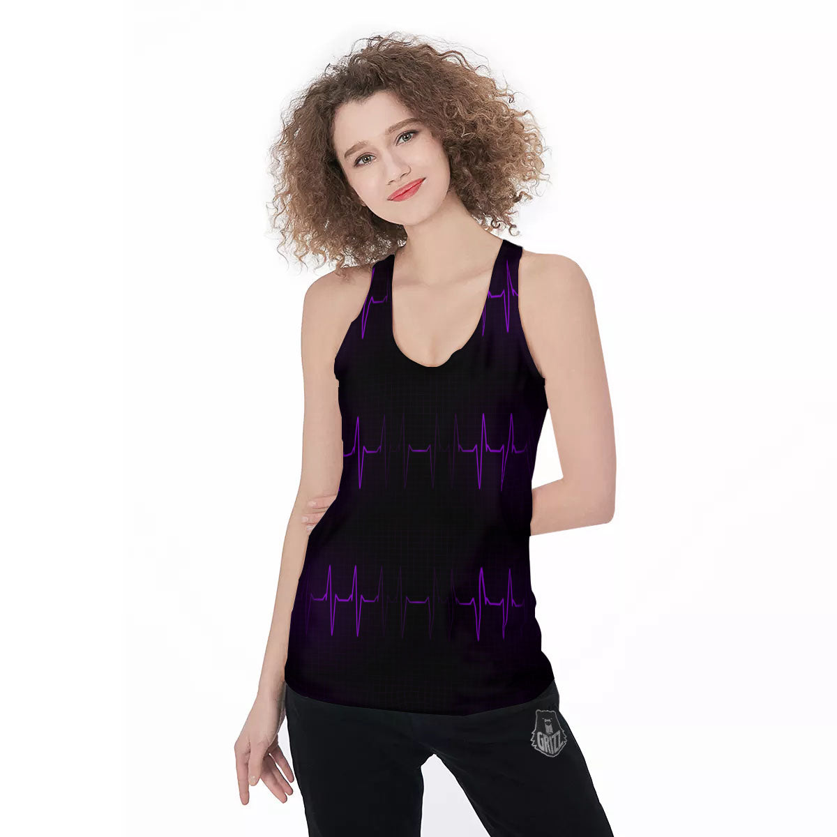 Heartbeat Purple Print Pattern Women's Racerback Tank Top-grizzshop