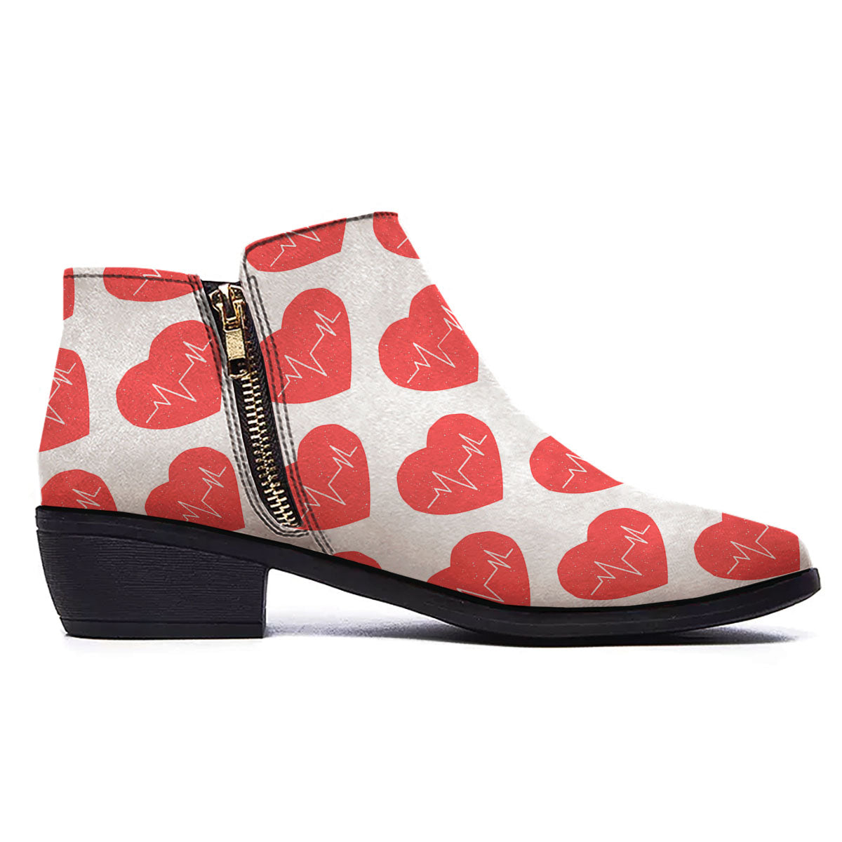 Heartbeat Red Print Pattern Ankle Boots-grizzshop